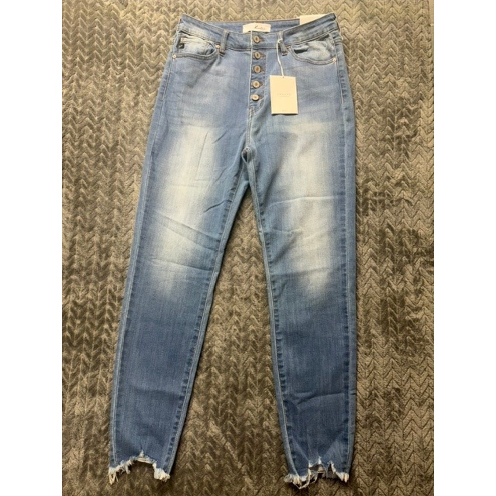 Kancan High Rise Super Skinny Jeans Light Wash Button Fly Frayed Hem 29 0528